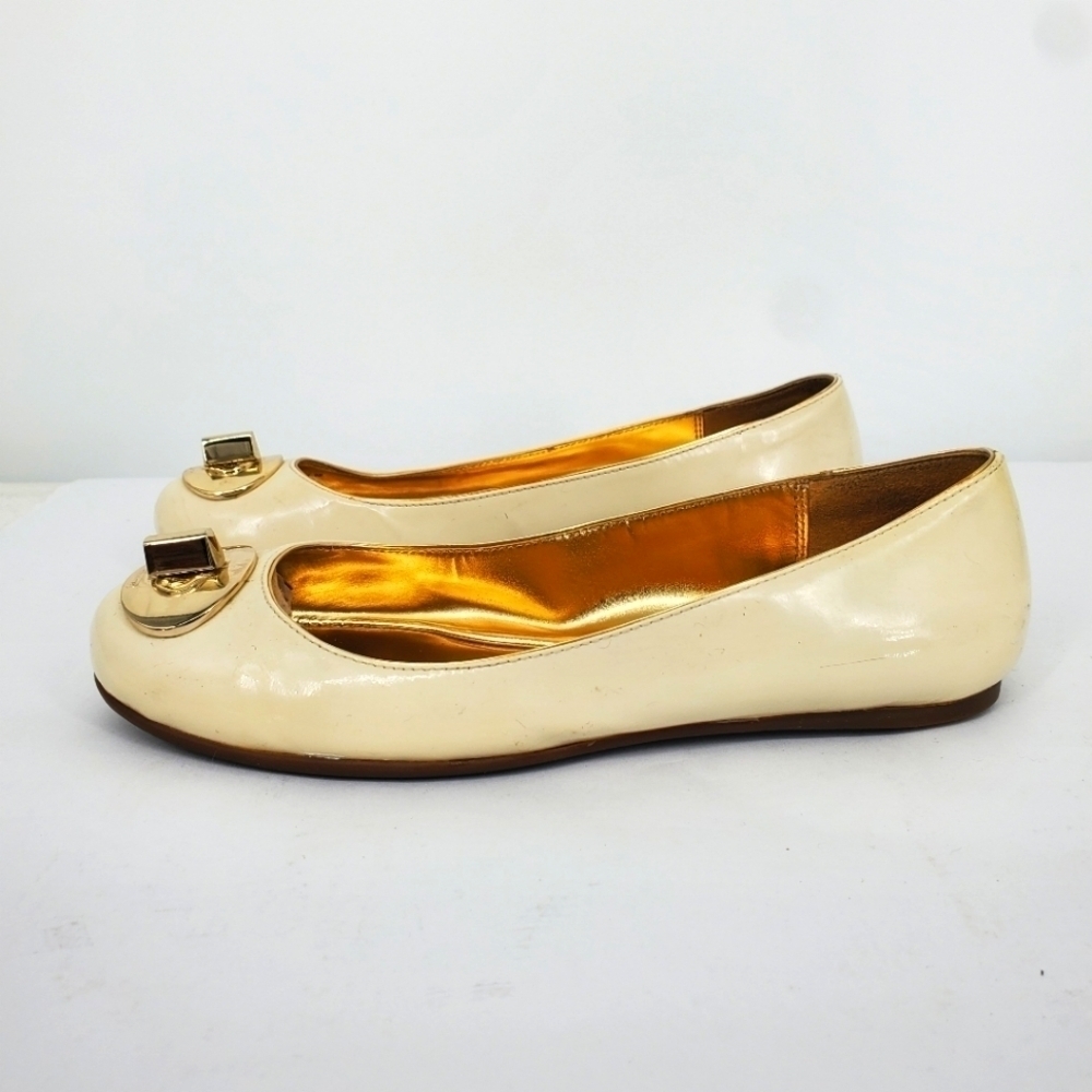 Coach Shoes Women 6B Judyann Patent Leather Flats Q429 White Gold